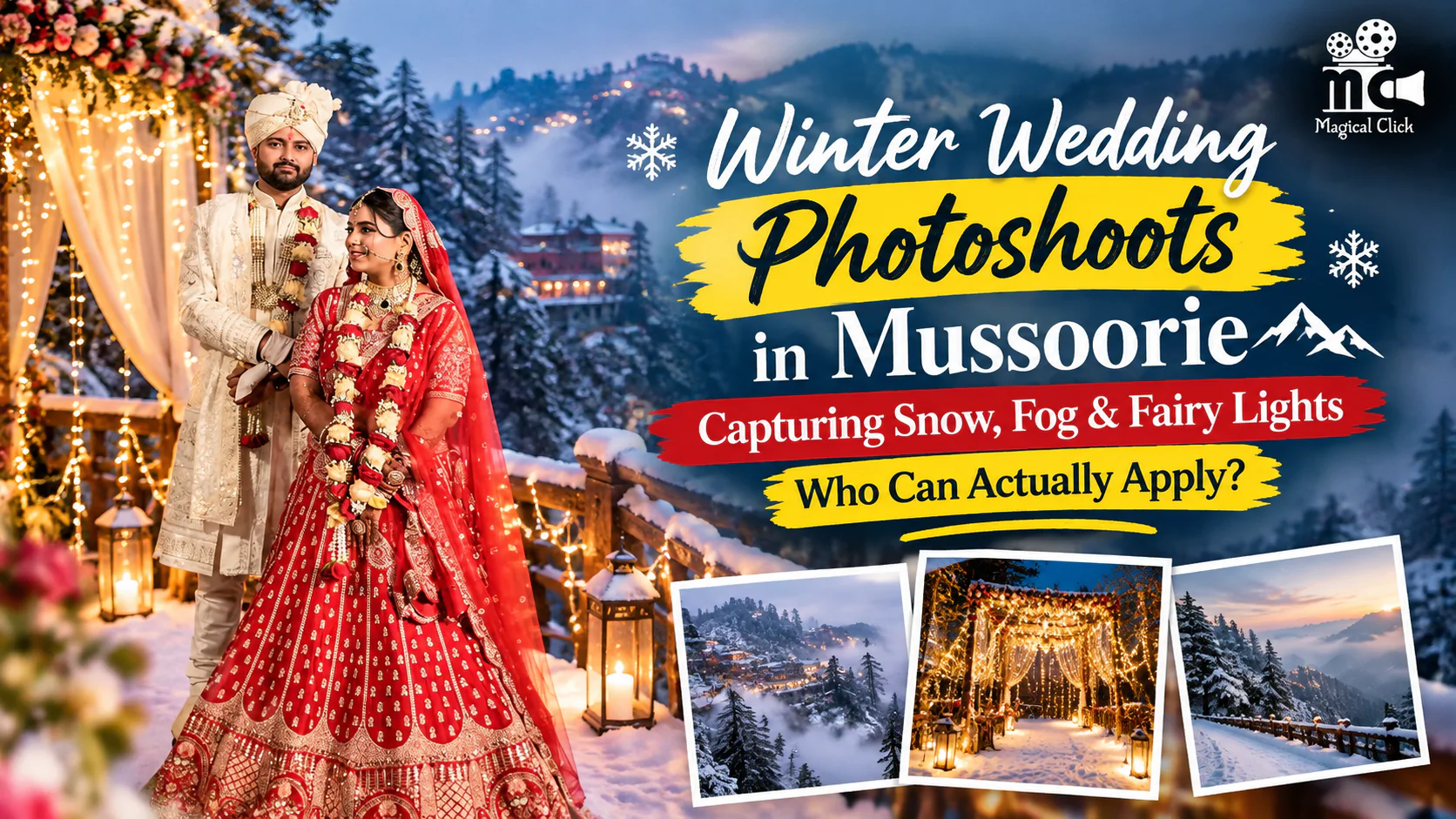 Winter Wedding Photoshoots in Mussoorie: Capturing Snow, Fog & Fairy Lights​